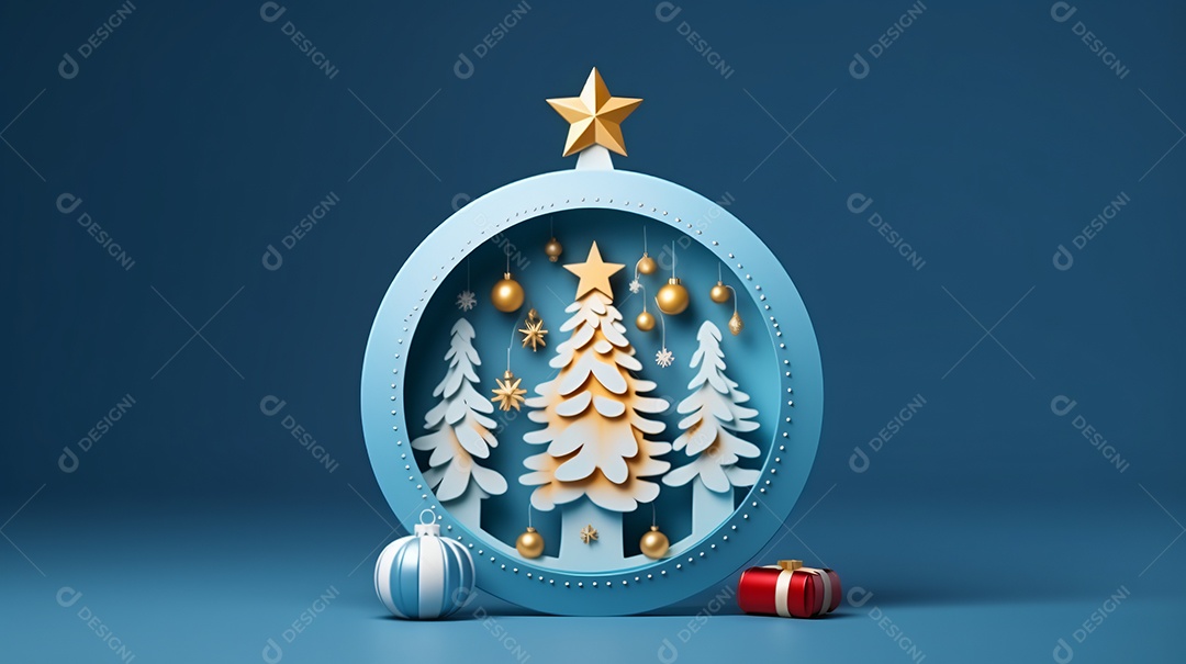 Elementos natalinos em fundo azul