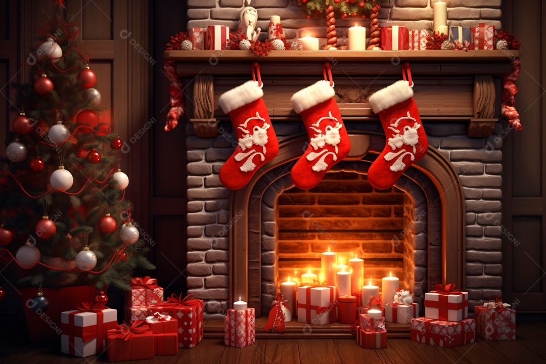 Lareira com decoração de natal