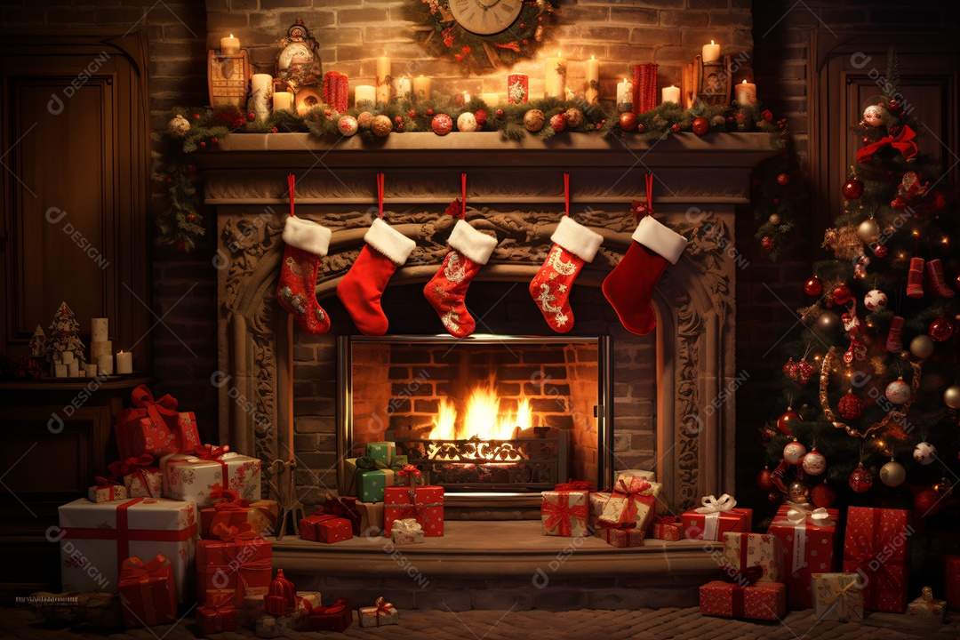 Lareira com decoração de natal