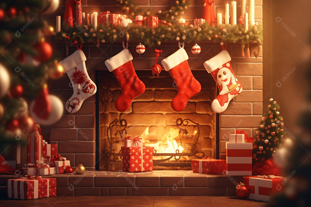 Lareira com decoração de natal