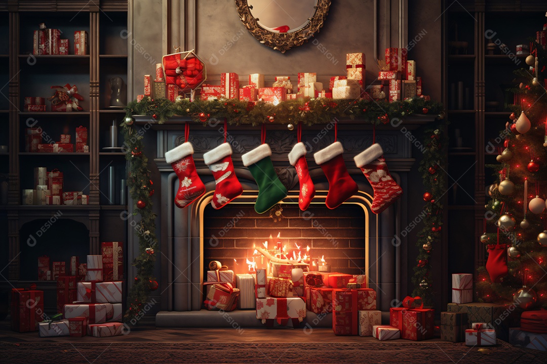 Lareira com decoração de natal