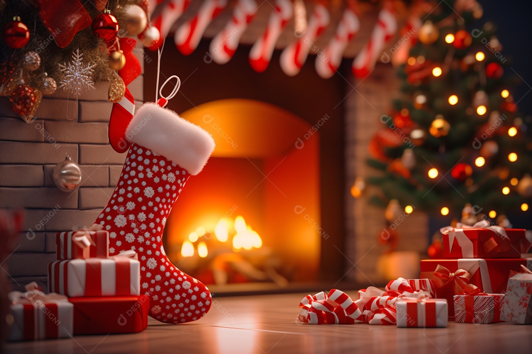 Lareira com decoração de natal