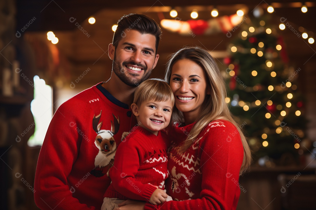 Linda família na noite de natal