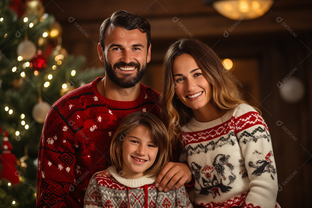 Linda família na noite de natal