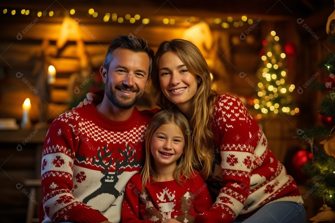 Linda família na noite de natal