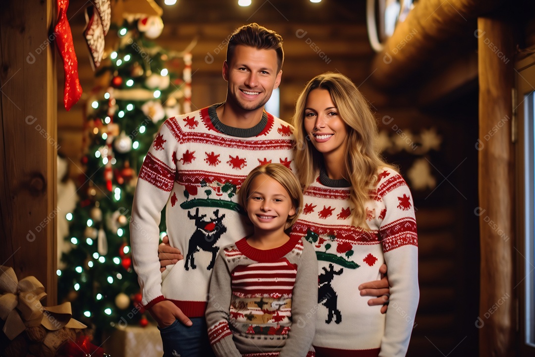 Linda família na noite de natal