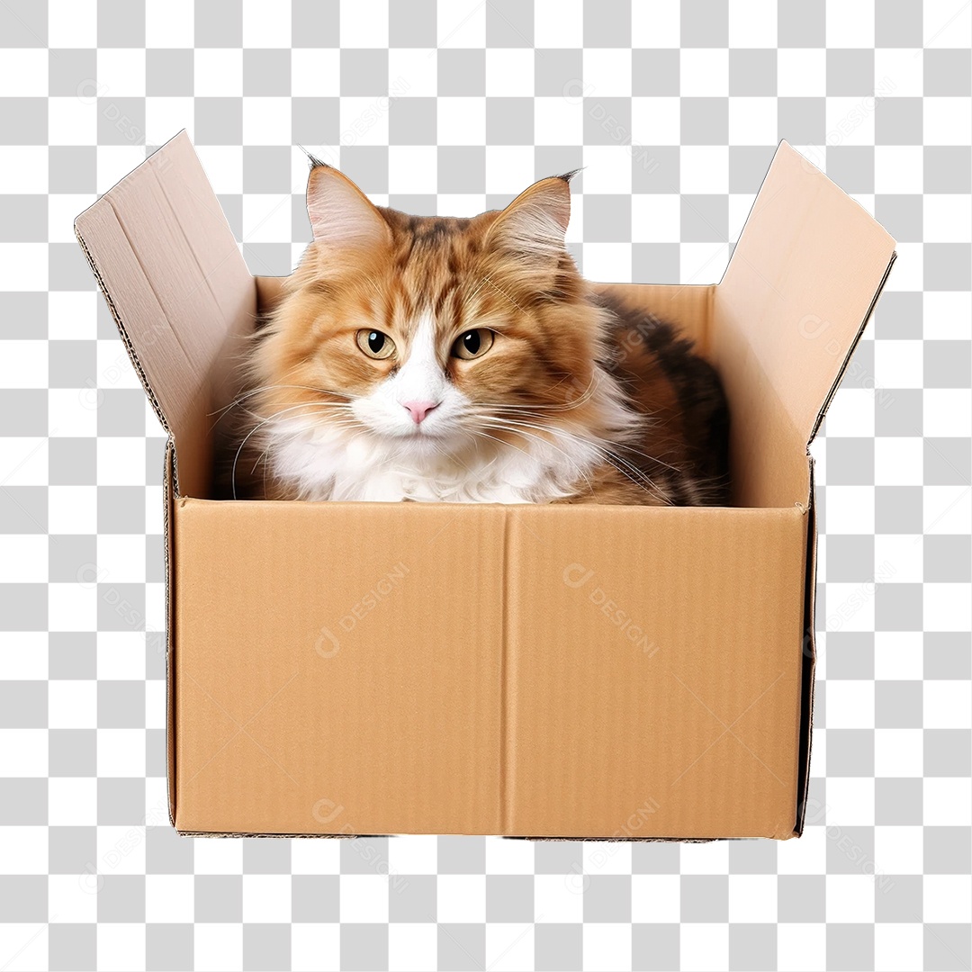 Caixa de Papelão com Gato Dentro PNG Transparente
