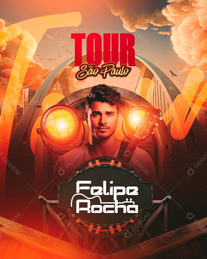 Flyer Tour São Paulo Felipe Rocha Social Media PSD Editável