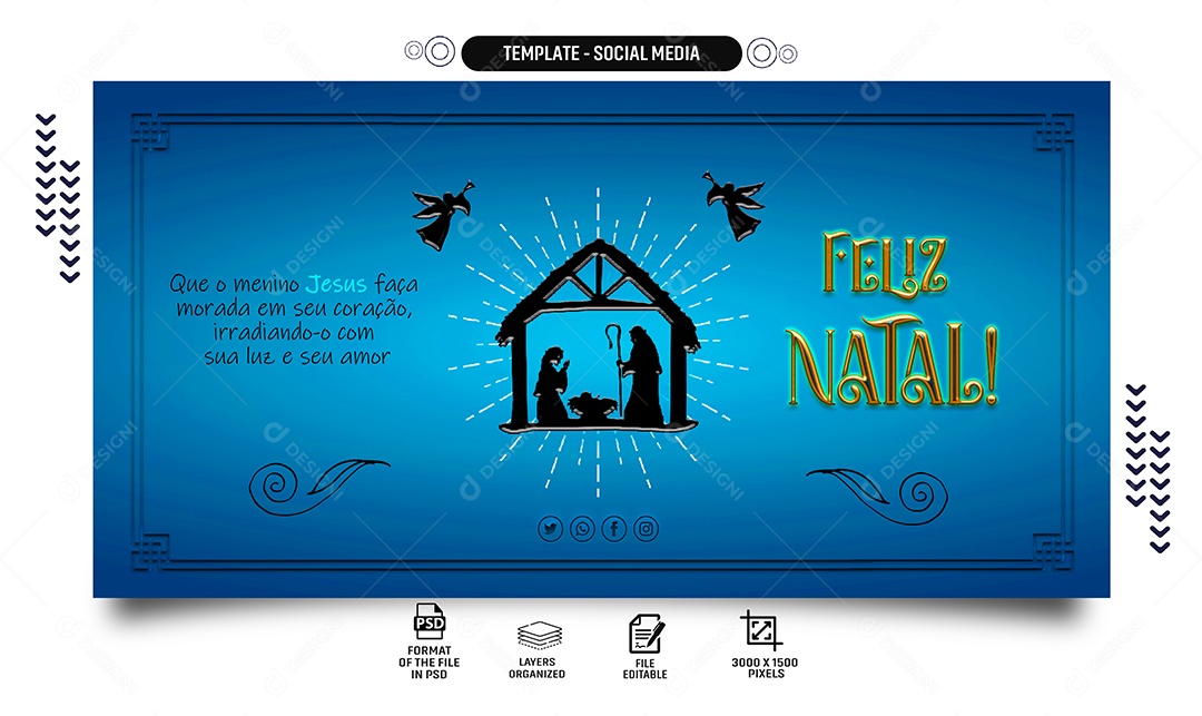 Social Media Banner Feliz Natal Luz e Amor PSD Editável