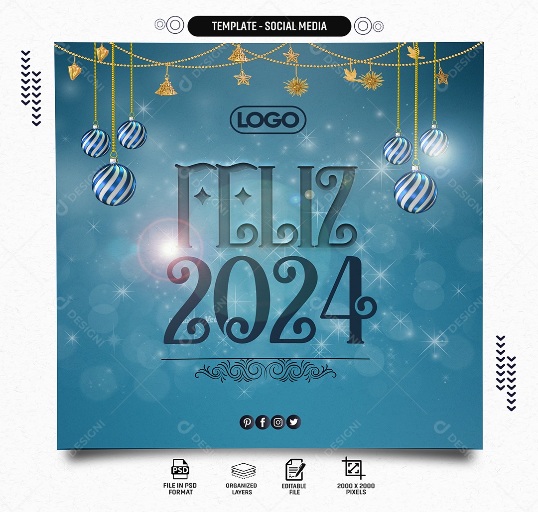 Social Media Feed Feliz 2024 Ano Novo PSD Editável