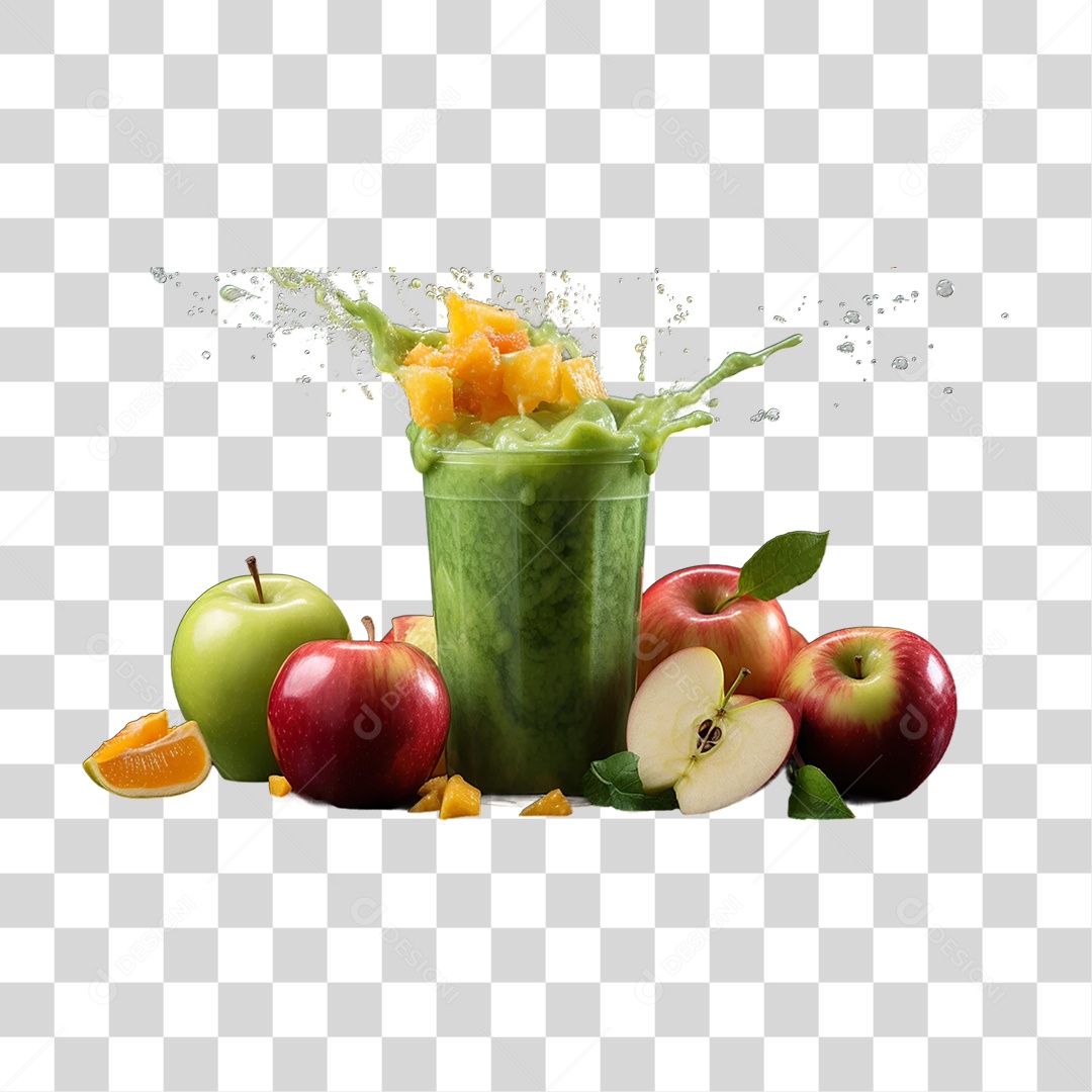 Copo de Vitaminas e Frutas PNG Transparente