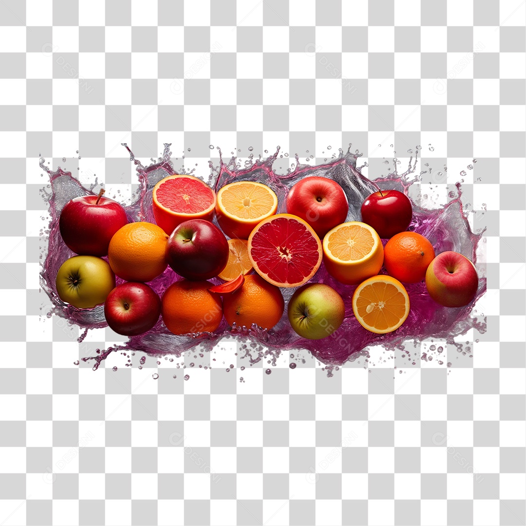 Frutas em Splash de Água PNG Transparente