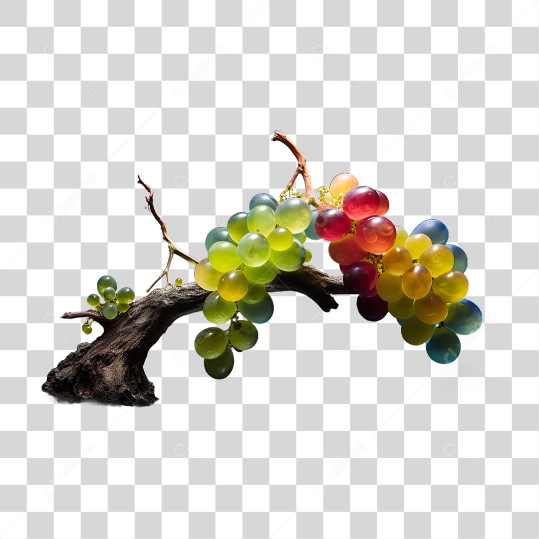 Galho com Uvas Coloridas PNG Transparente