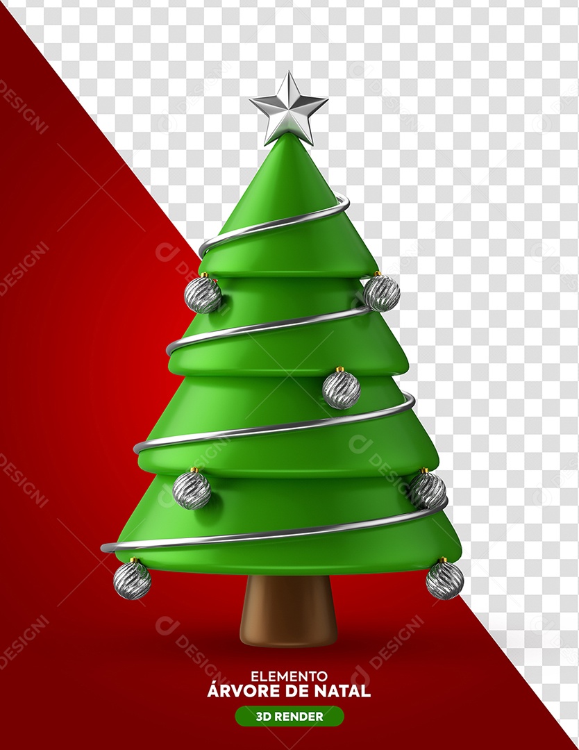 Arvore de Natal com Bolinhas Elemento 3D para Composição PSD