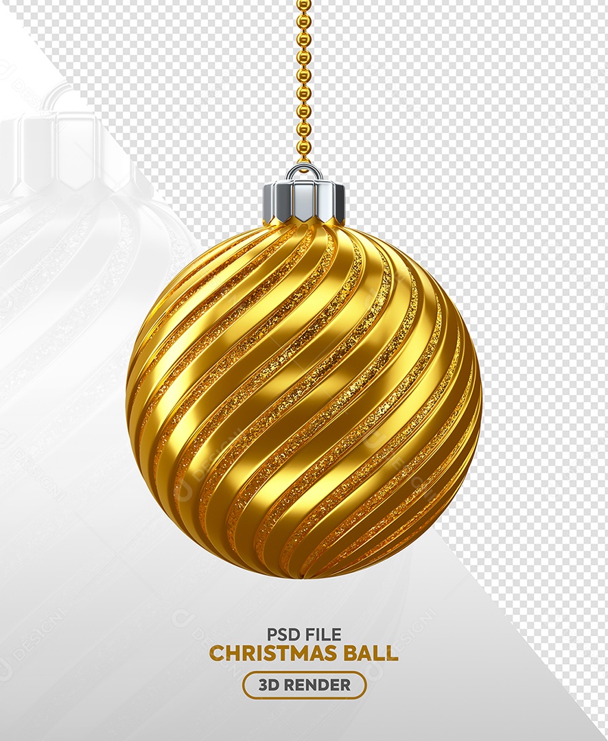 Bola Enfeite de Natal Elemento 3D Dourada para Composição PSD