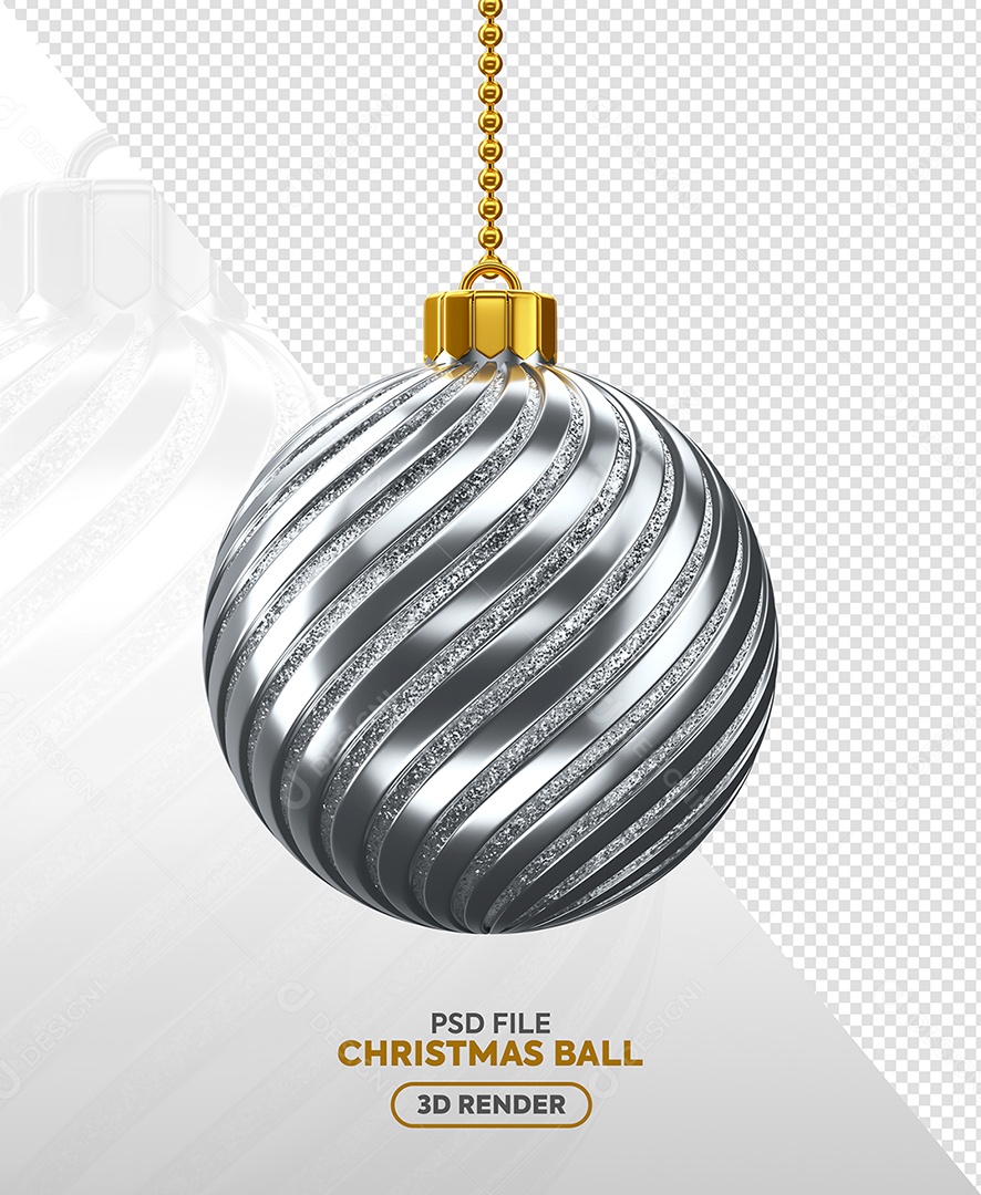 Bola Enfeite de Natal Elemento 3D Prata para Composição PSD