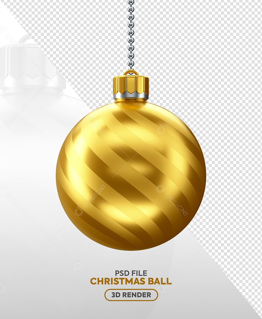 Bola Dourada Enfeite de Natal Elemento 3D para Composição PSD