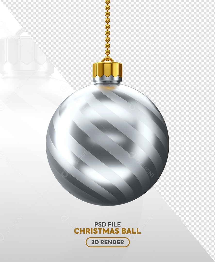 Bola Prata Enfeite de Natal Elemento 3D para Composição PSD