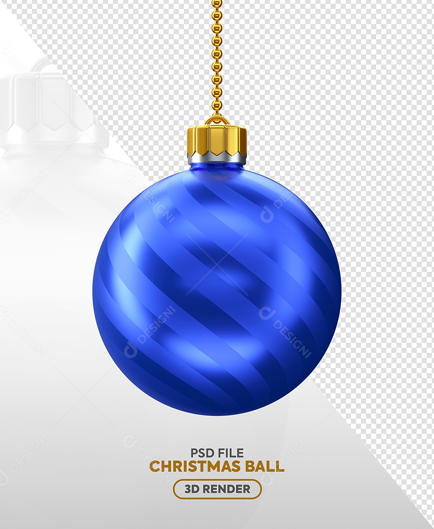 Bola Azul Enfeite de Natal Elemento 3D para Composição PSD