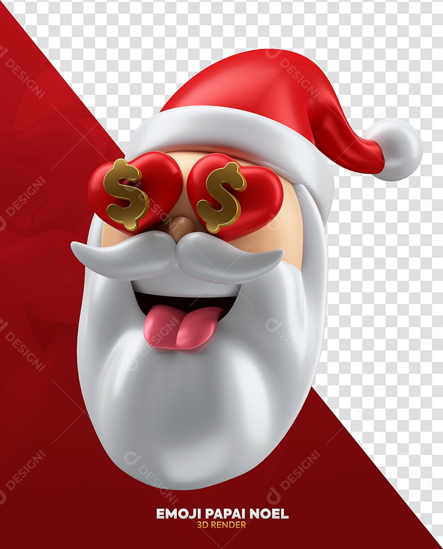 Papai Noel com Olhos de Coração e Cifrão Elemento 3D para Composição PSD