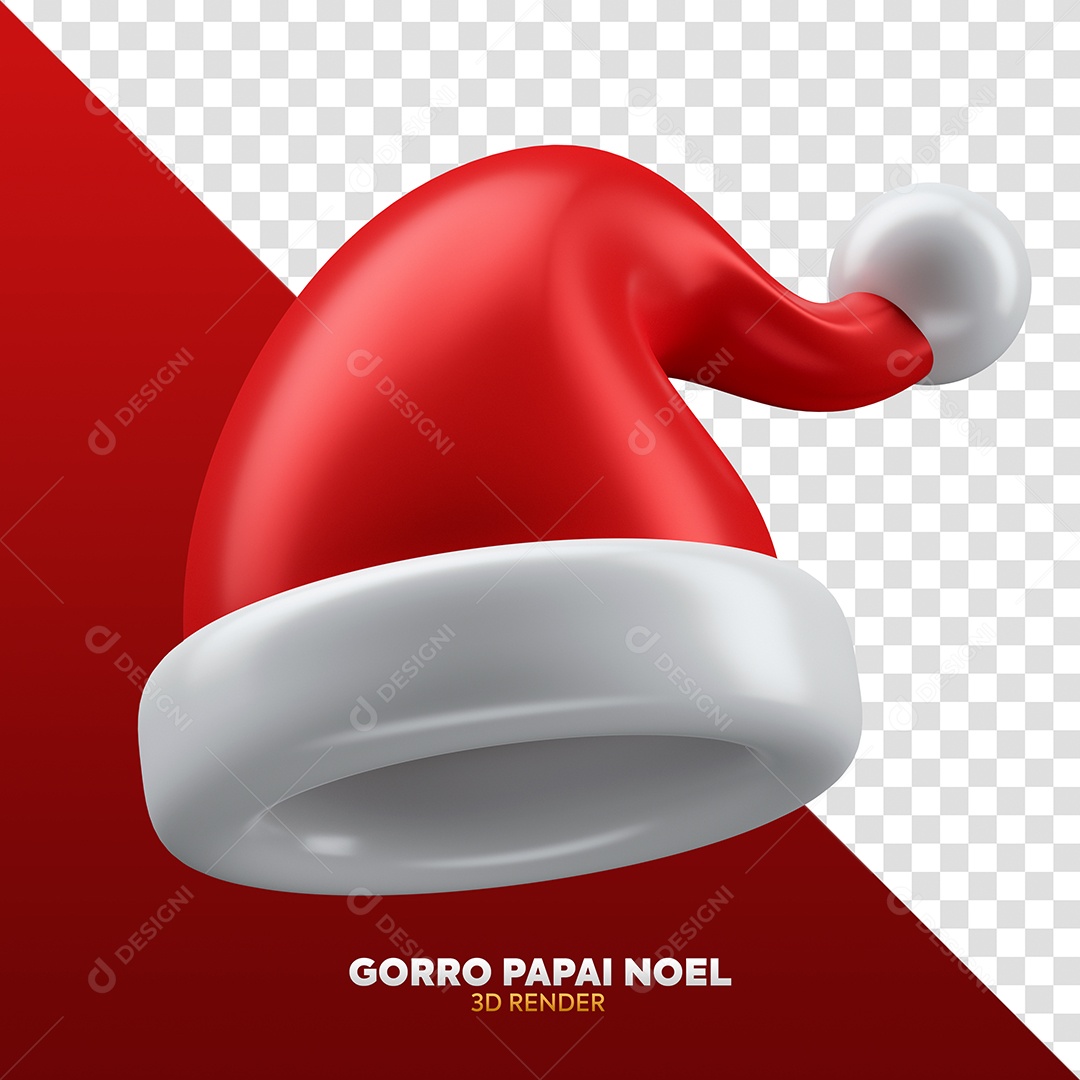 Gorro Vermelho do Papai Noel Elemento 3D para Composição PSD