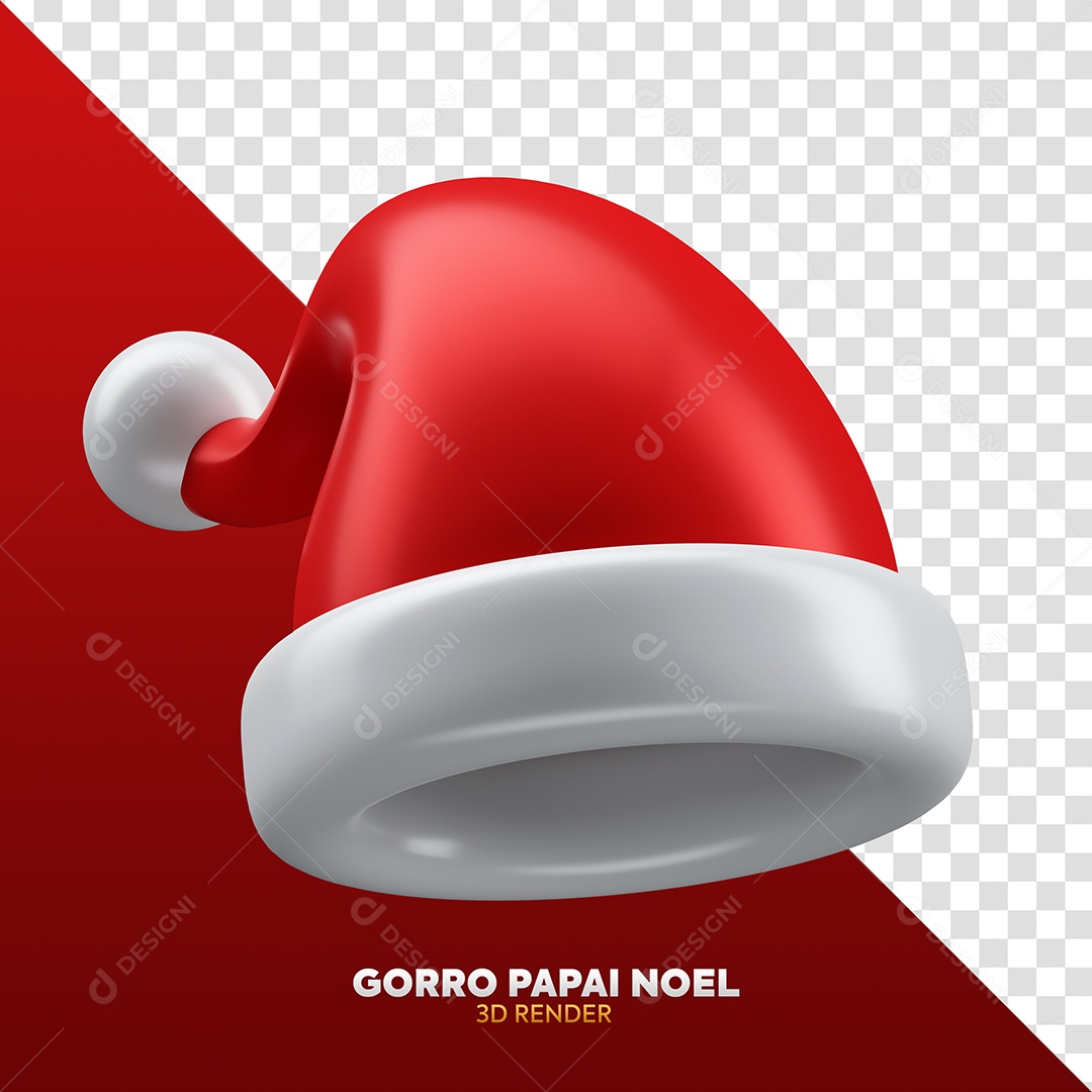 Gorro do Papai Noel Vermelho Elemento 3D para Composição PSD