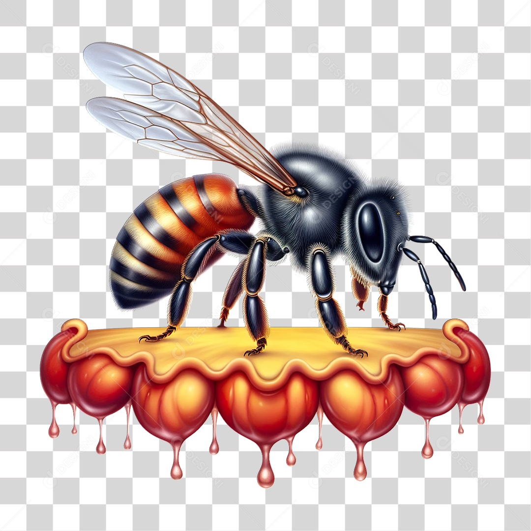 Abelha coletando Néctar de uma Flor PNG Transparente