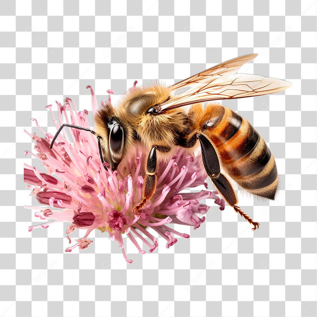 Abelha coletando Néctar de uma Flor PNG Transparente