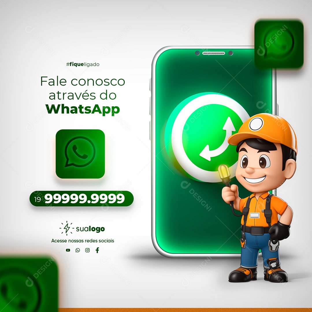 Energia Solar Fale Conosco Através do WhatsApp Social Media PSD Editável