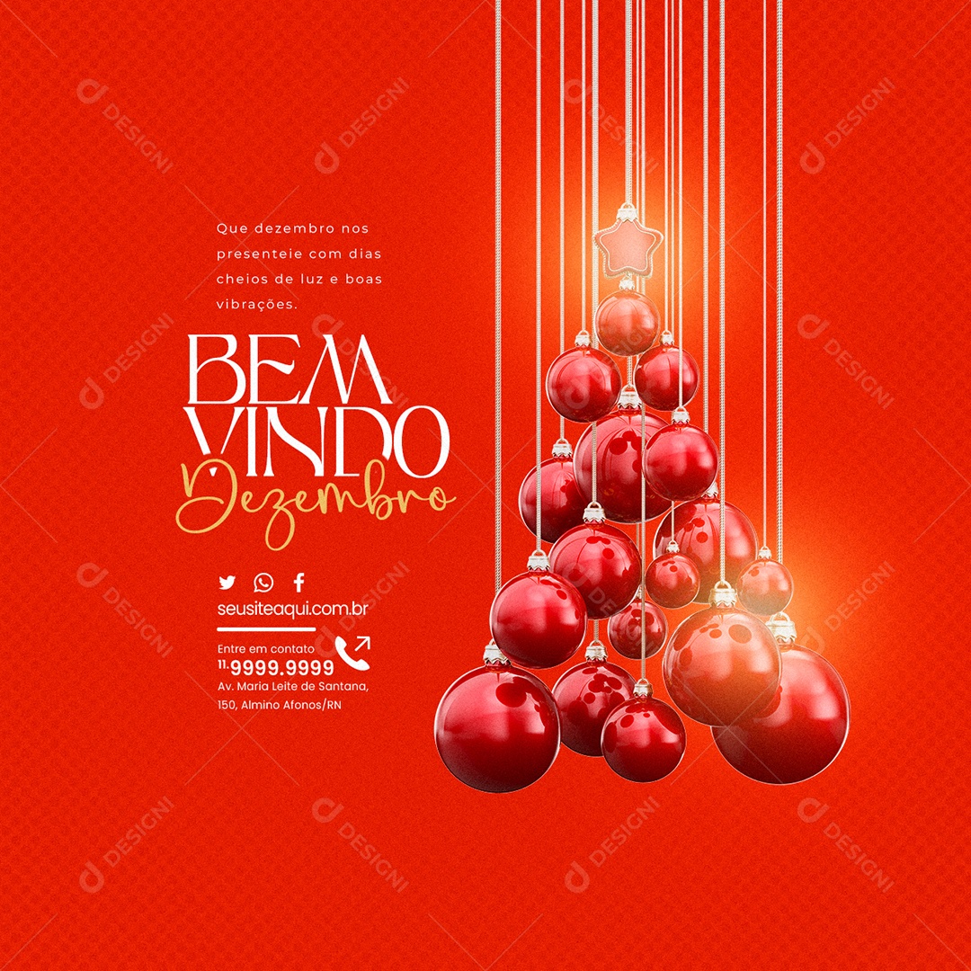 Bem Vindo Dezembro nos Presentei com Dias Cheios de Luz e Boas Vibrações Social Media PSD Editável