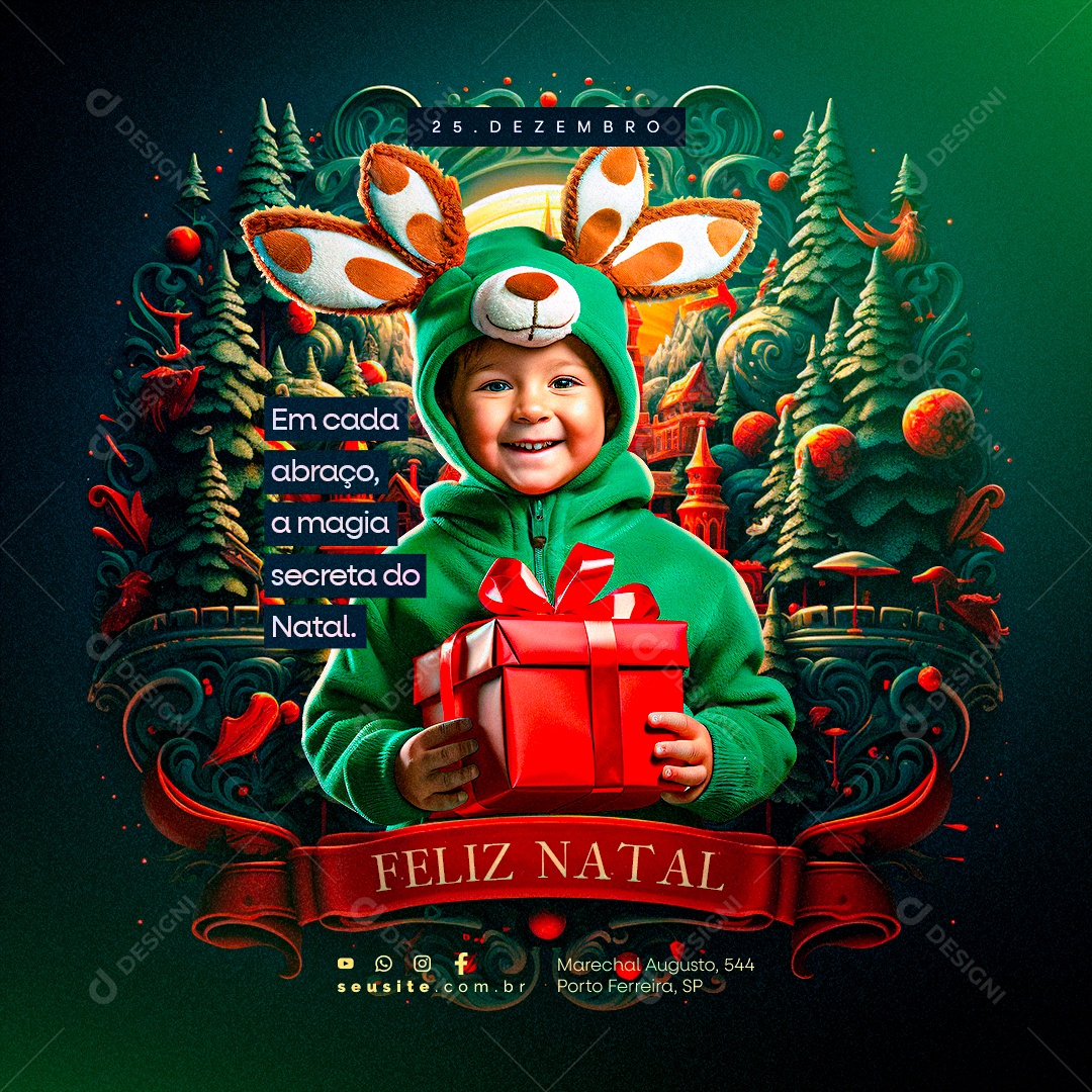 Feliz Natal Em Cada Abraço a Magia Secreta do Natal Social Media PSD Editável