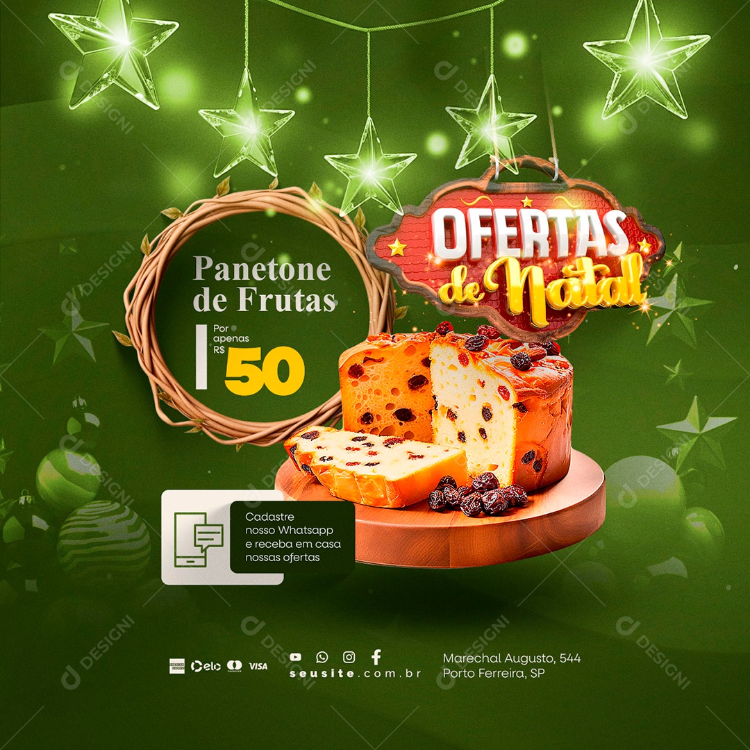 Supermercado Oferta de Natal Panetone de Frutas Social Media PSD Editável