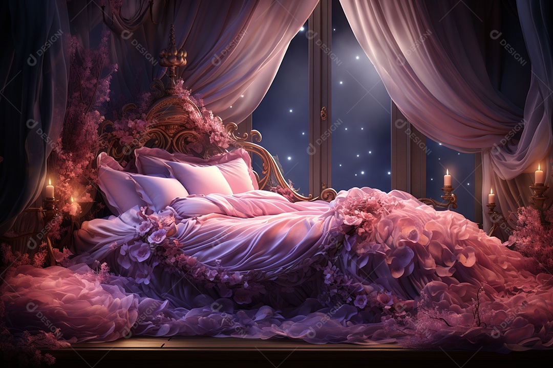 Uma cama de princesa uma cama de cortina de renda vista lateral