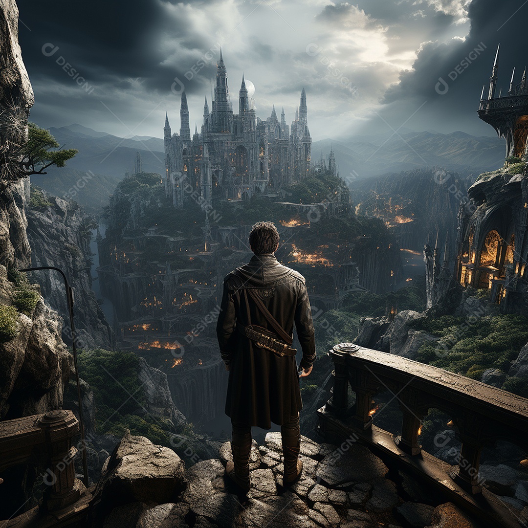 Um guerreiro de ficção científica vendo o mundo da ficção científica