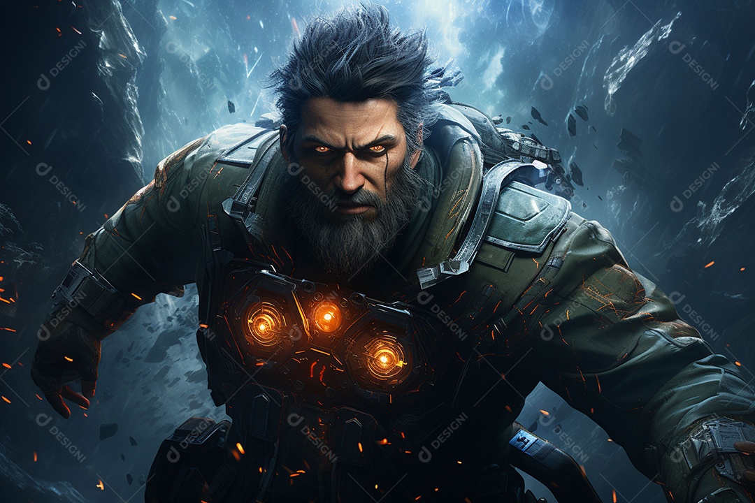 Um guerreiro de ficção científica vendo o mundo da ficção científica