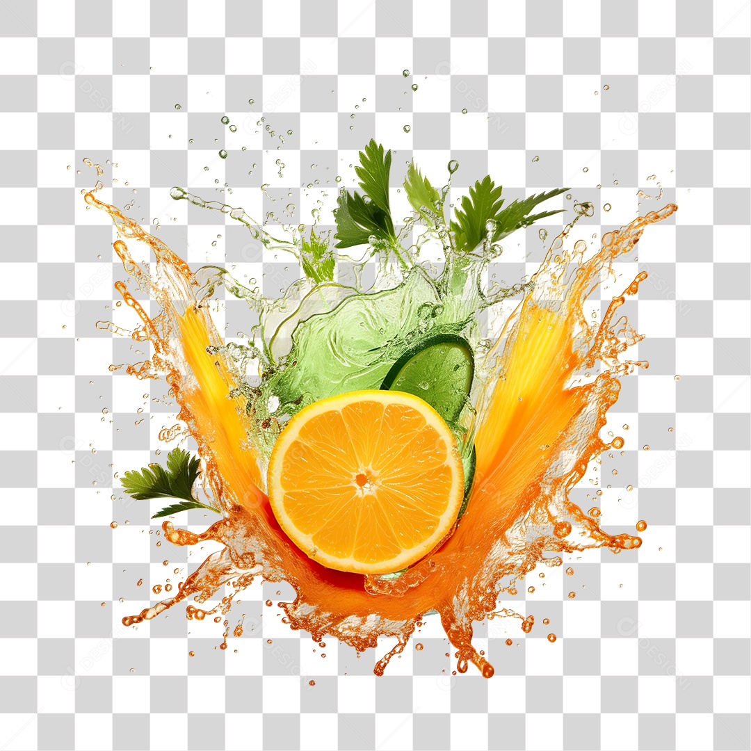 Fatia de Laranja e Limões em Splash PNG Transparente