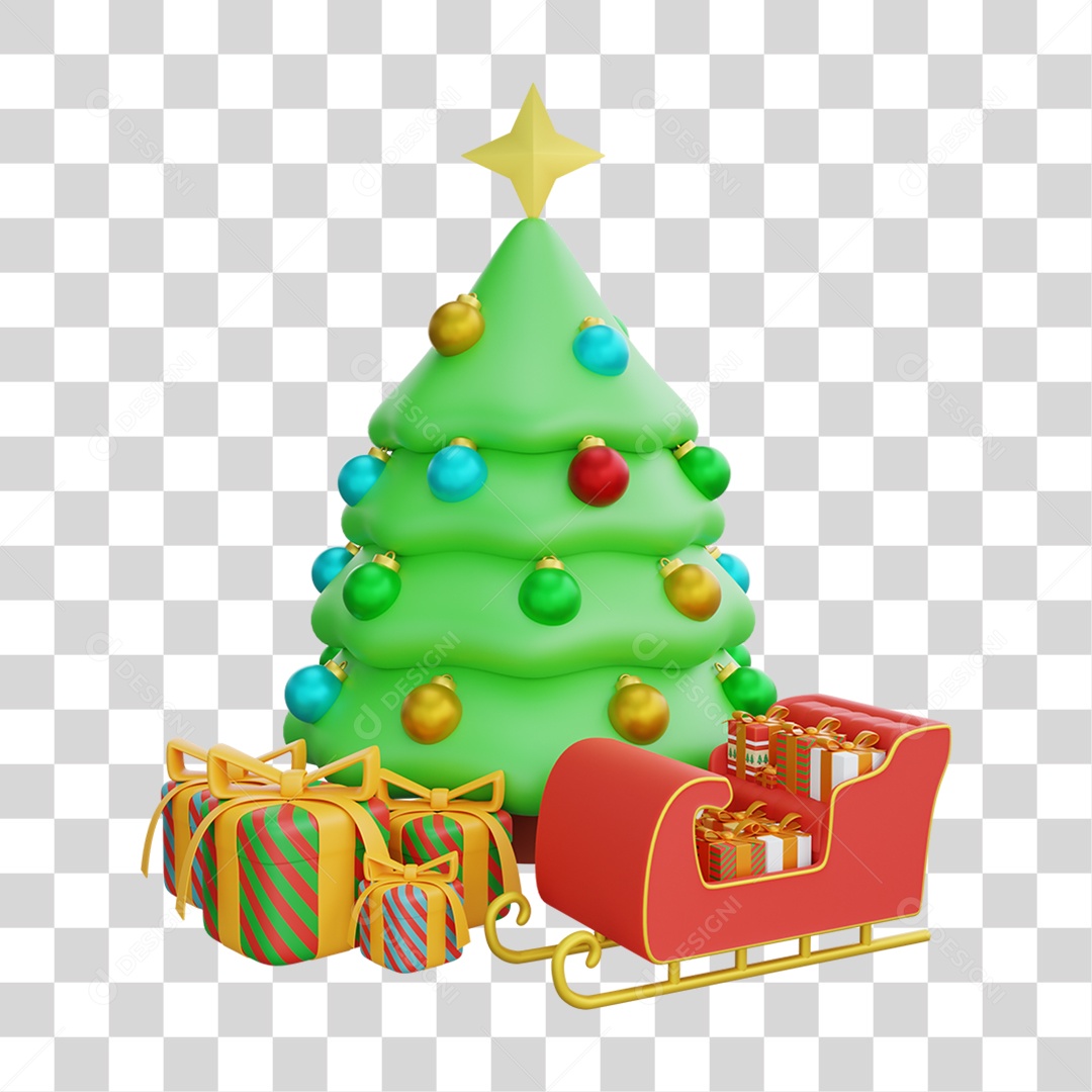 Elemento 3D Árvores Natalinas Presentes Natal PNG Transparente