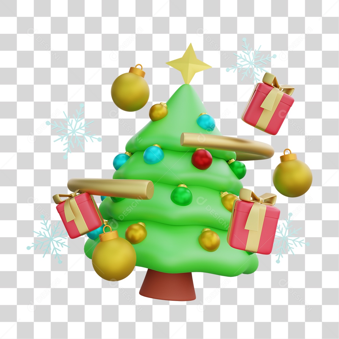 Elemento 3D Árvores Natalinas Presentes Natal PNG Transparente