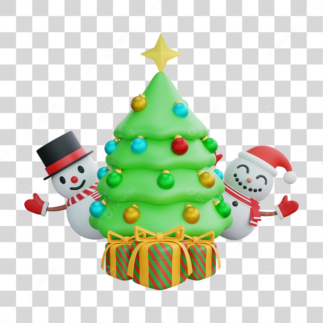 Elemento 3D Árvores Natalinas Presentes Natal PNG Transparente