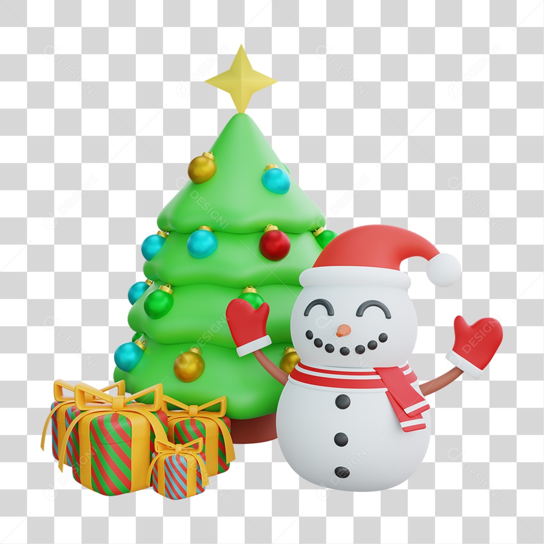 Elemento 3D Árvores Natalinas Presentes Natal Boneco de Neve PNG Transparente