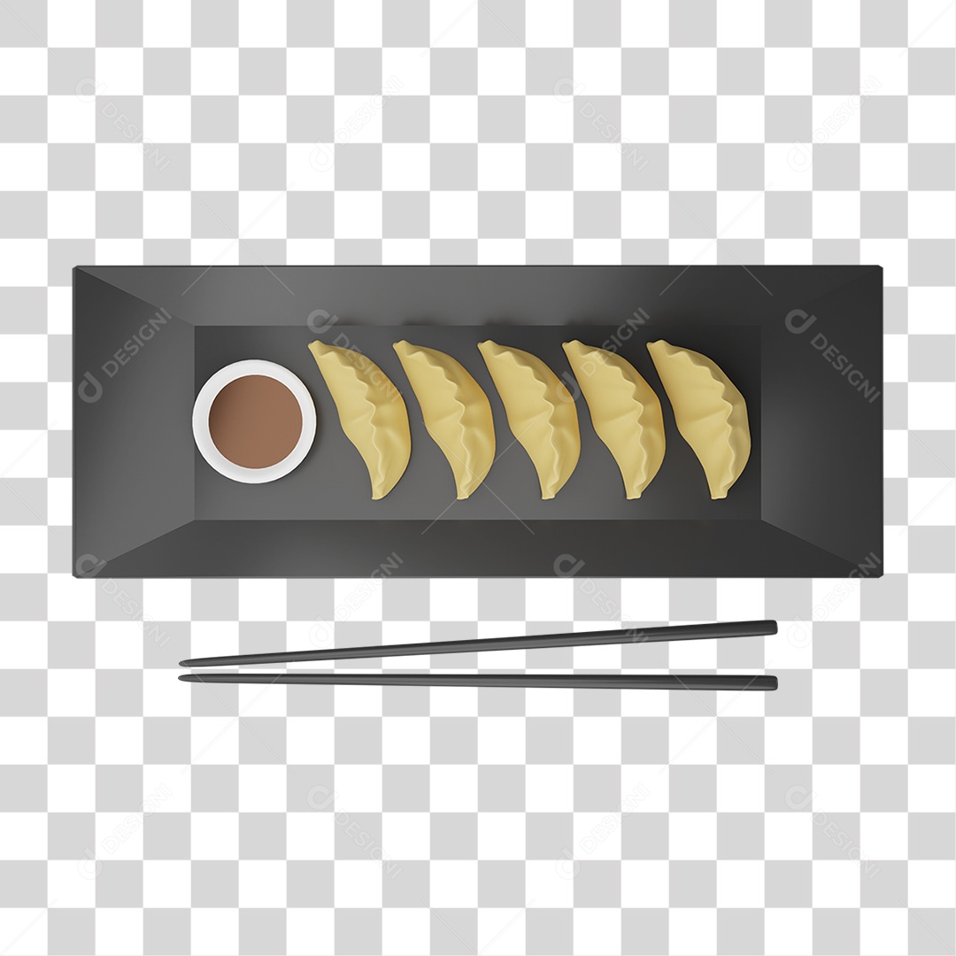 Elemento 3D Porção de Salgados com Molho PNG Transparente