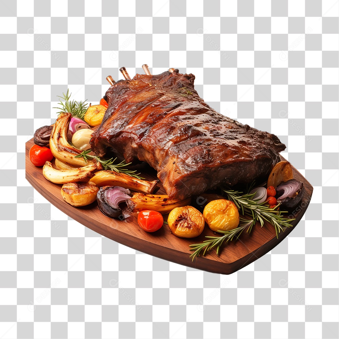 Churrasco em Tábua de Madeira PNG Transparente