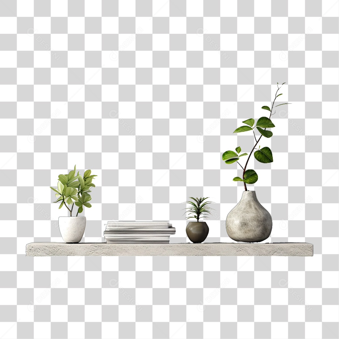 Mesa com Vasos e Plantas PNG Transparente