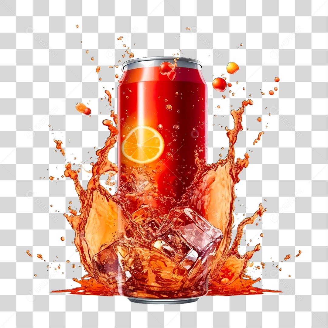 Lata de Refrigerante com Splash PNG Transparente