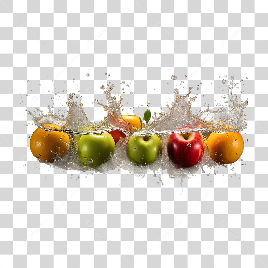 Laranjas e Maçãs em Splash de Água PNG Transparente