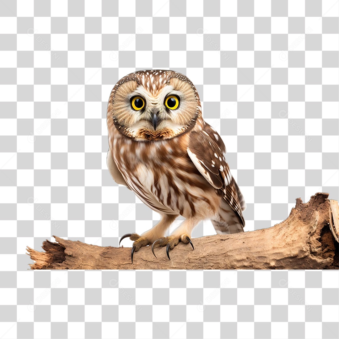Coruja em Tronco de Árvore PNG Transparente