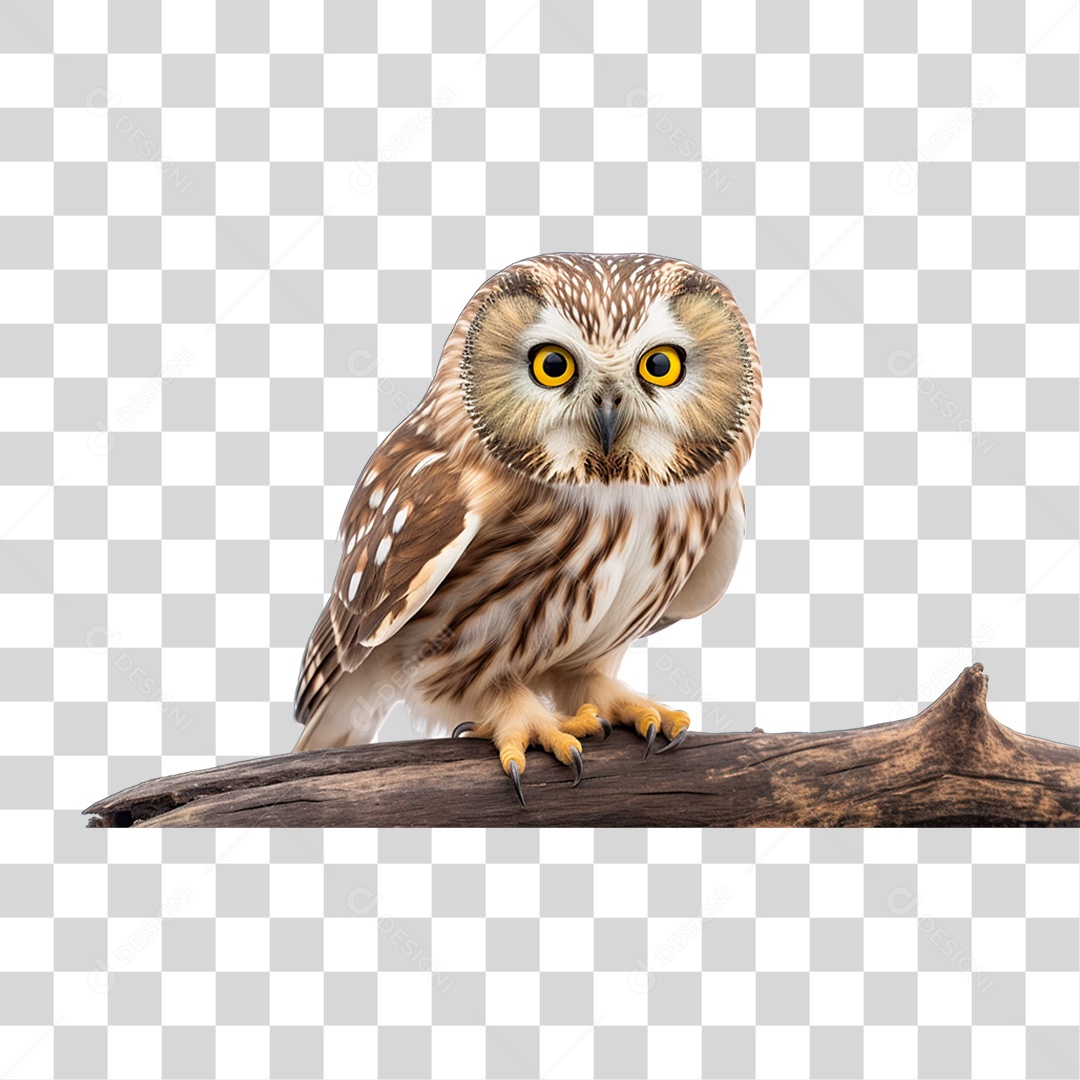 Coruja em Tronco de Árvore PNG Transparente
