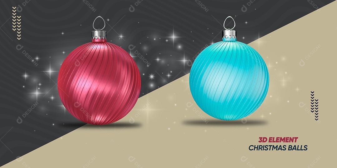 Elemento 3D Bola De Enfeite De Natal Vermelha e Azul Para Composição PSD
