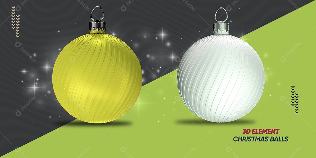 Elemento 3D Enfeite Bola Natalina Dourado e Branca Para Composição PSD