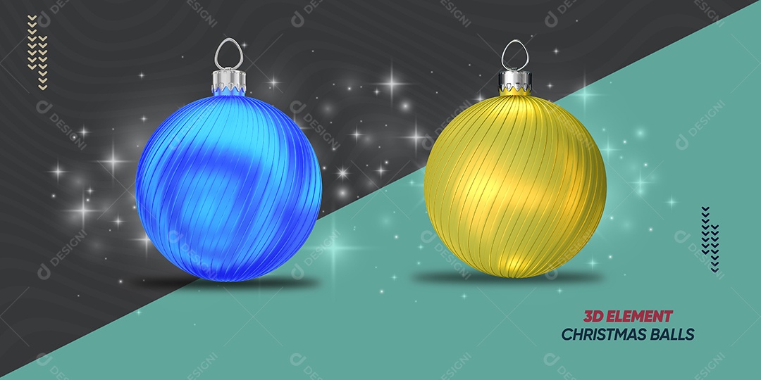 Elemento 3D Bola De Enfeite Natalino Azul e Dourado Para Composição PSD